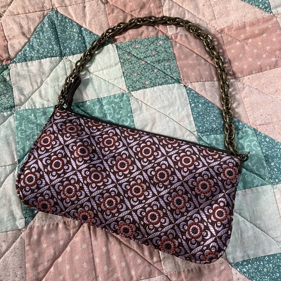 J. Crew Silk Handbag Womens Purple Floral Mini Y2K Shoulder Purse - Picture 2 of 7